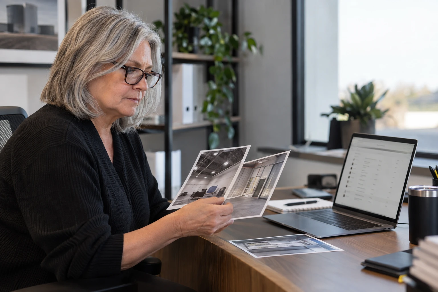 AV account manager reviewing photographs of previous customer installations