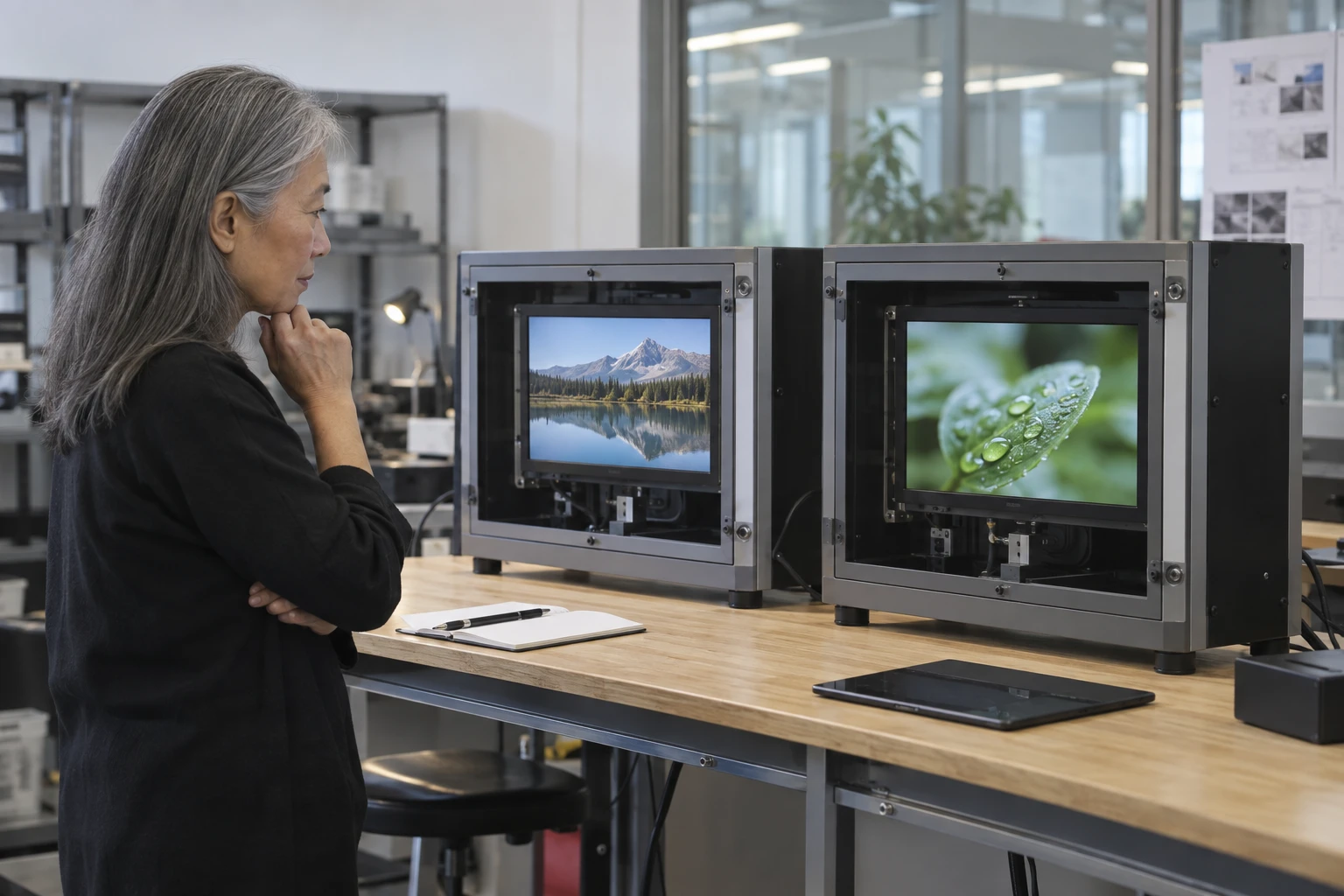 Software engineer testing a signage application on different player devices
