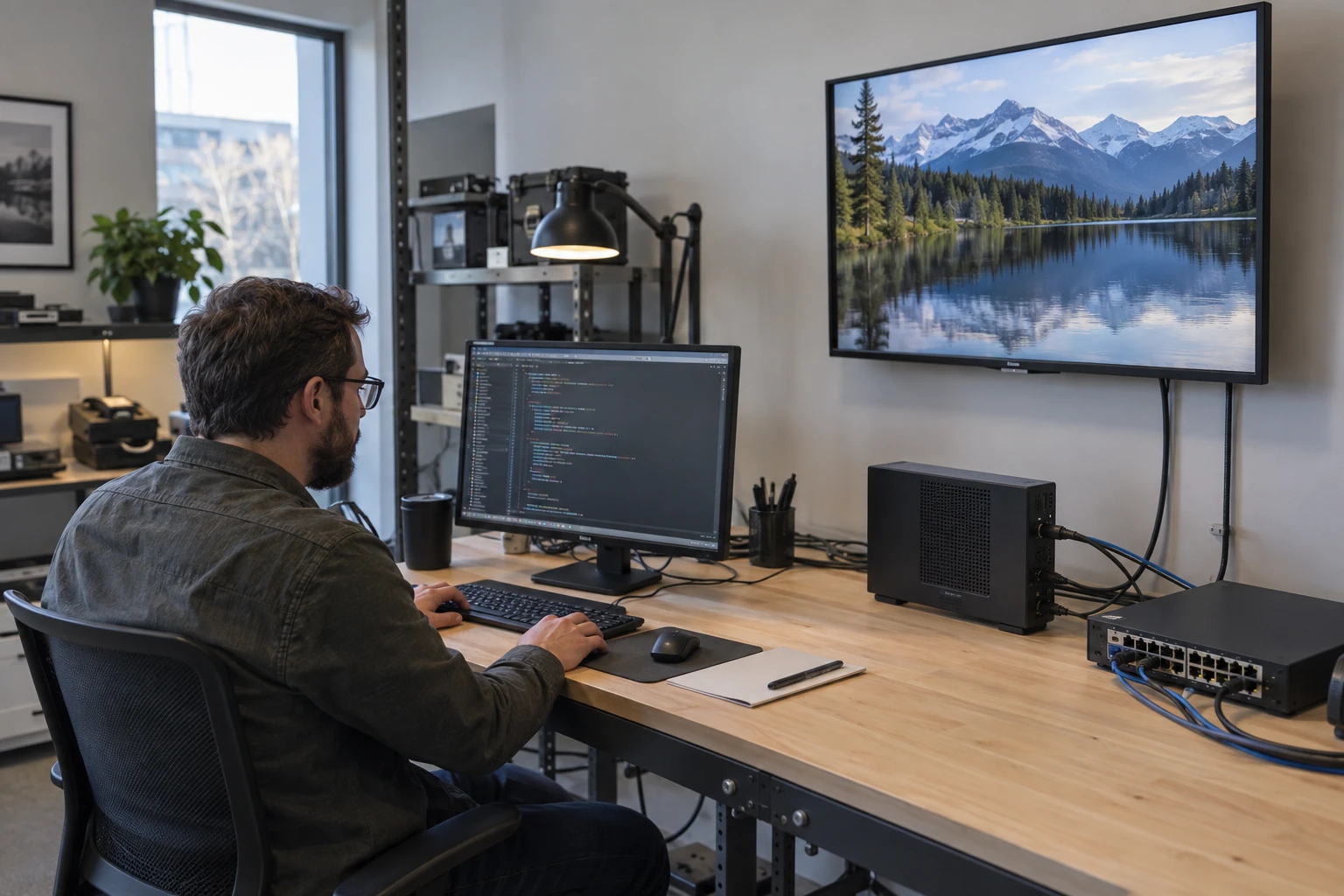Small engineering lab with a signage workstation, player and display
