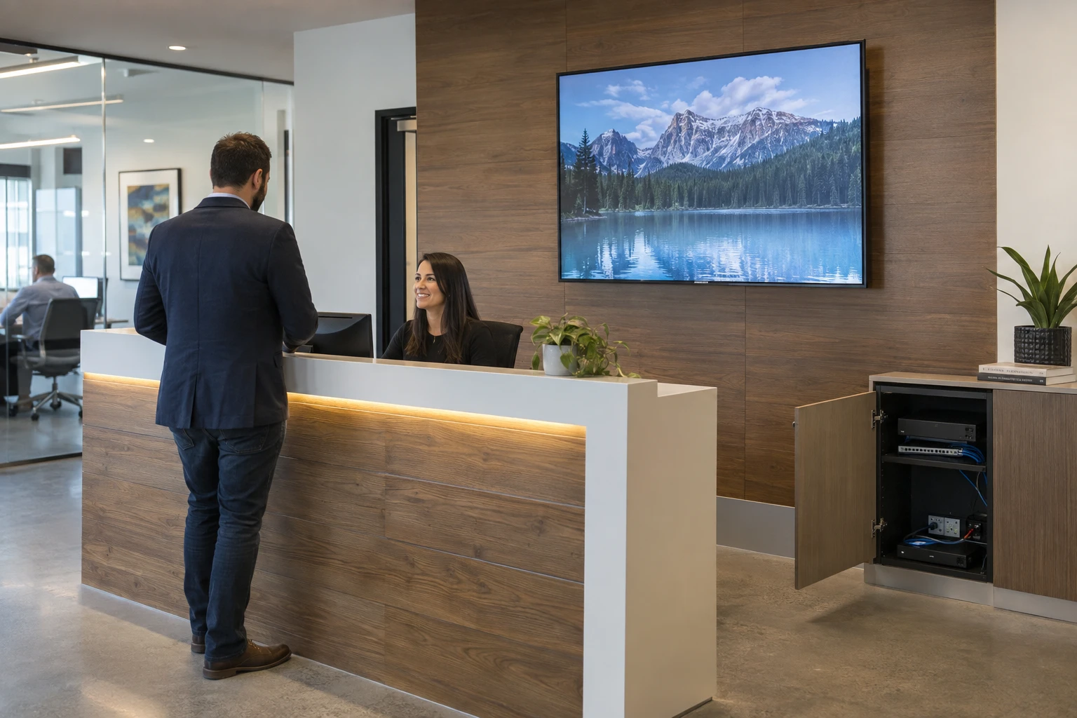 Branch office display with a network-connected media player