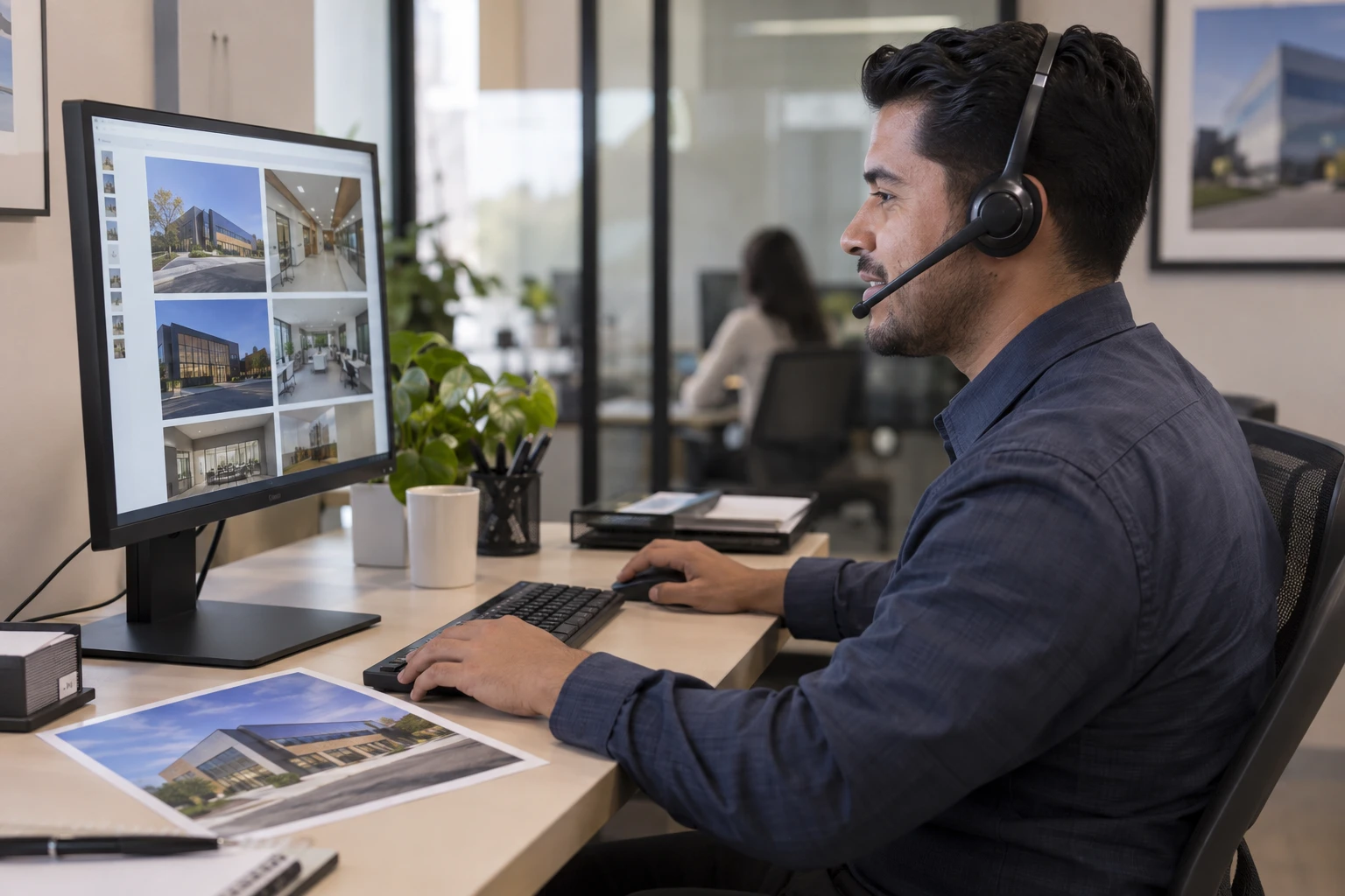 Support specialist updating signage content from a regional office