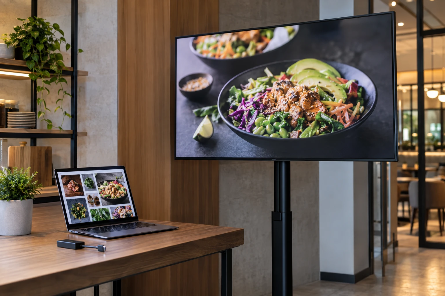 Lean digital signage startup demonstration setup.