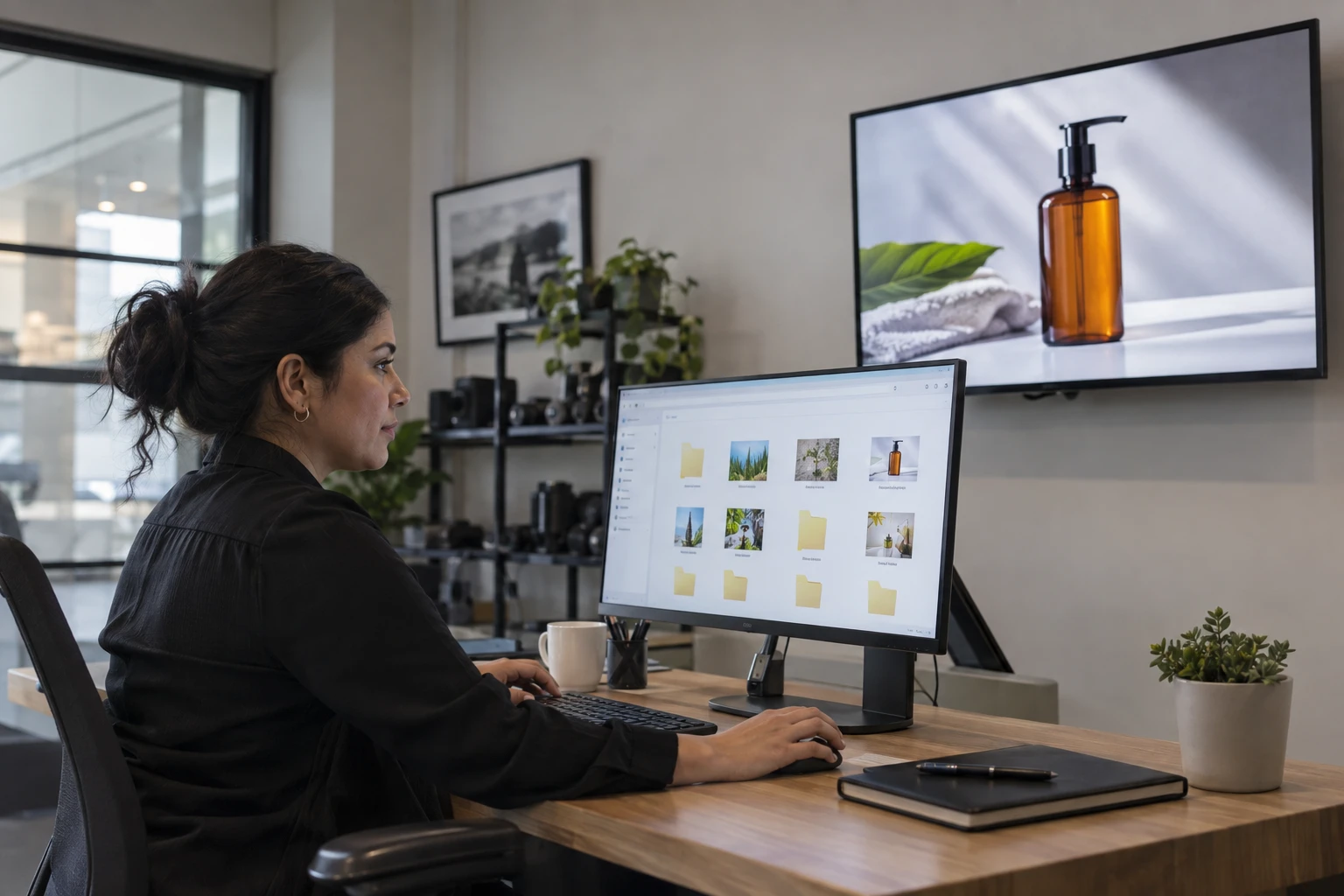 AV administrator reviewing customer content on a desktop monitor
