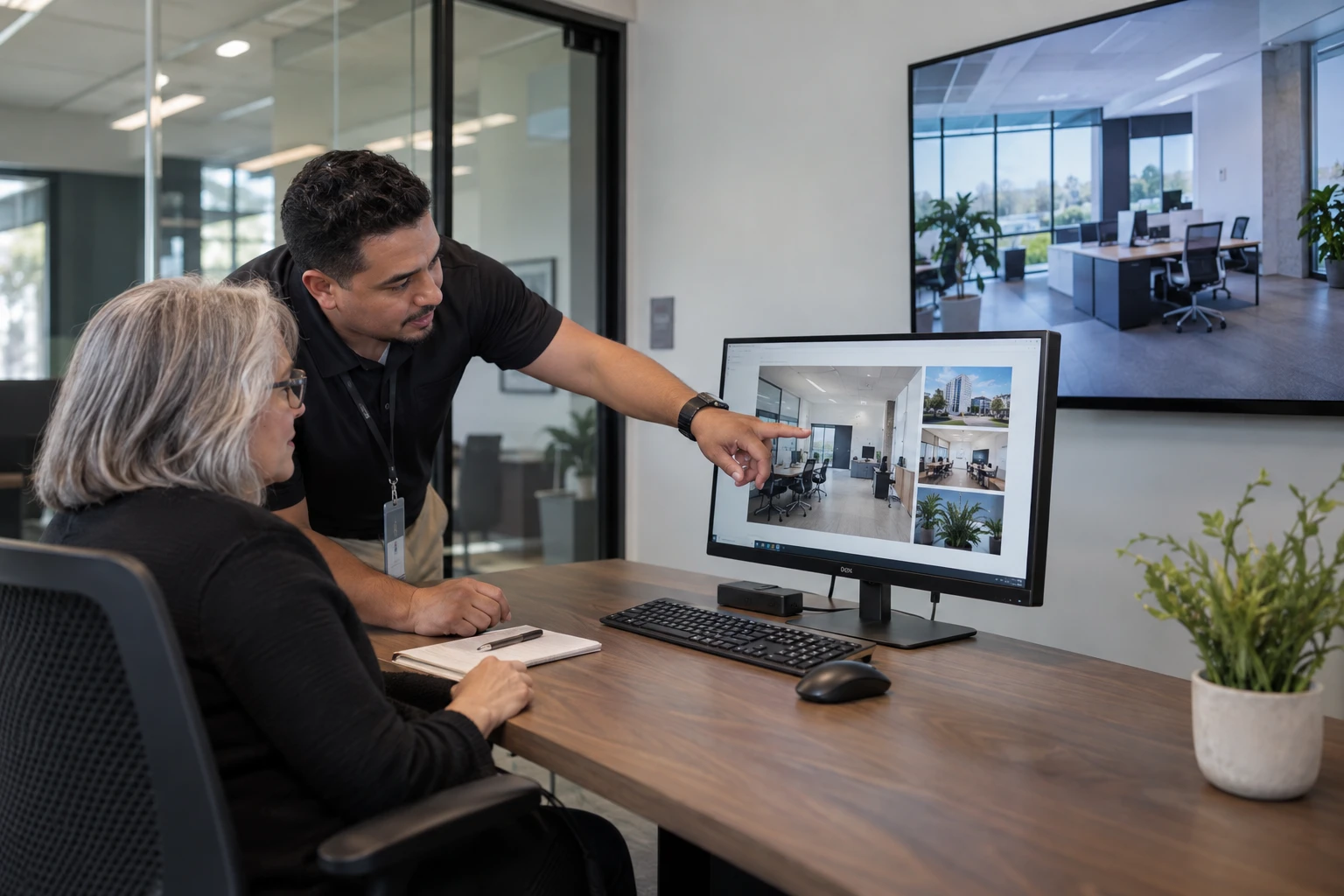 IT provider training a customer employee to update screen content