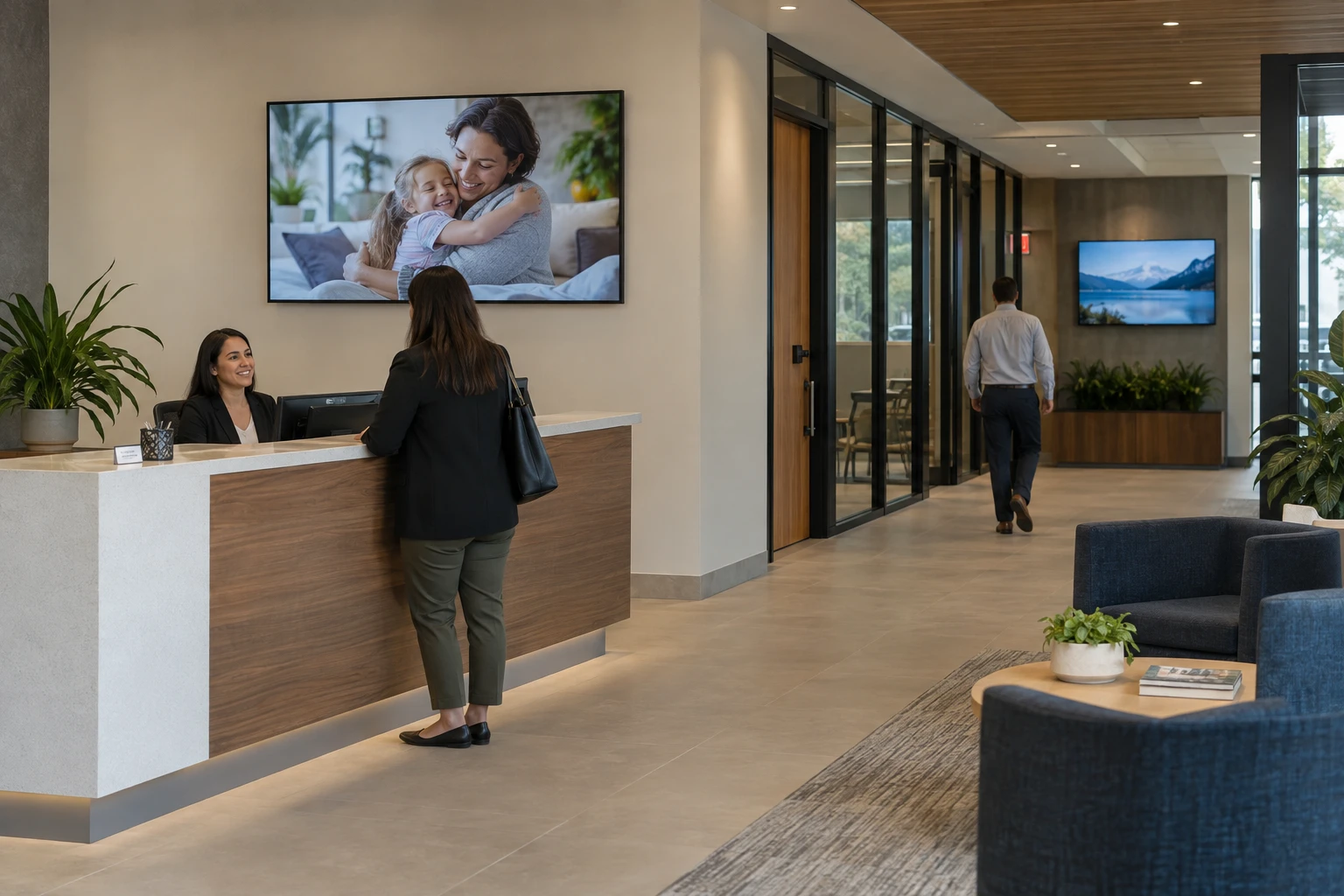Commercial display operating in a branch office reception area