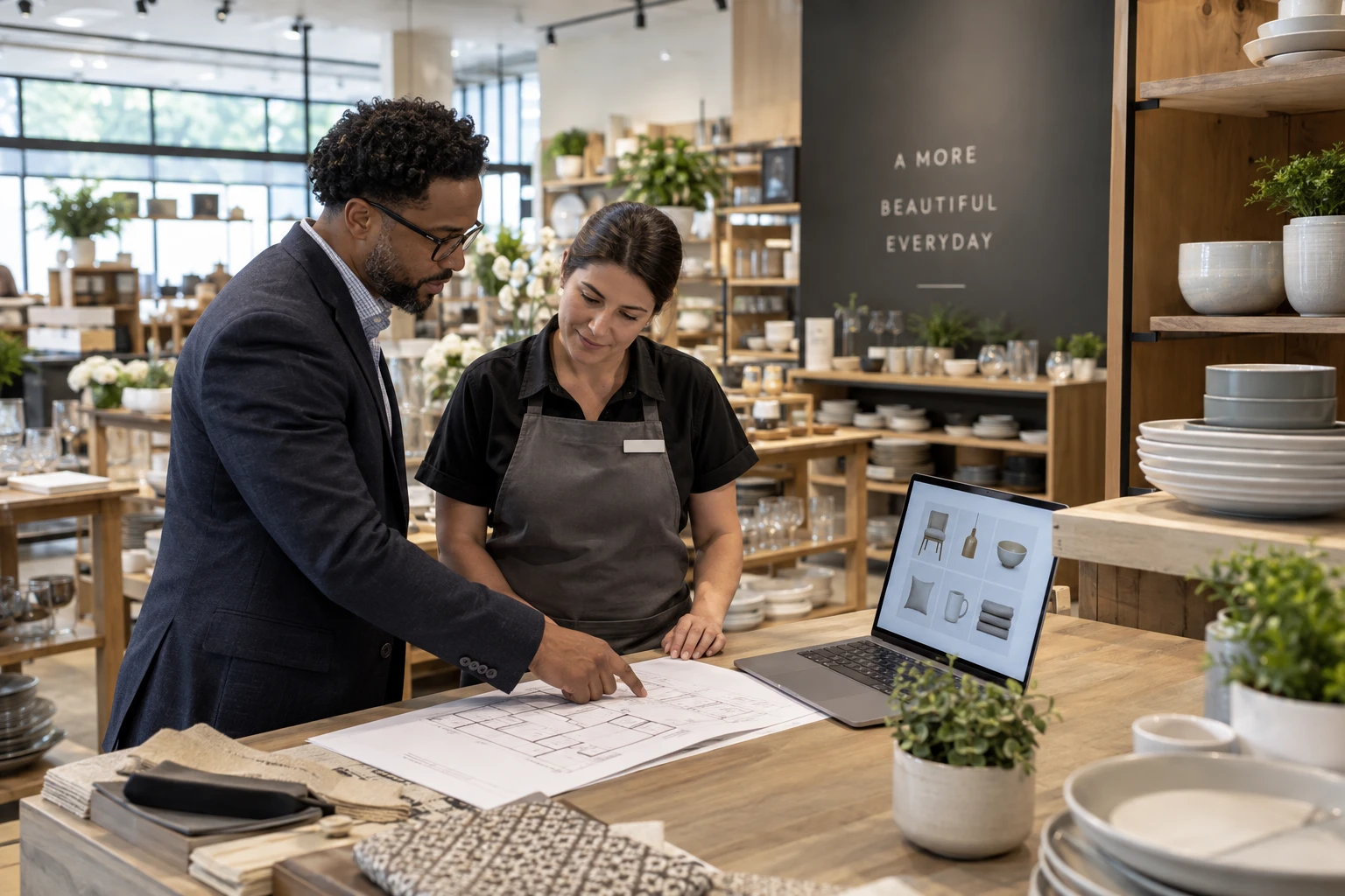 Consultant surveying display positions in a regional retailer’s store