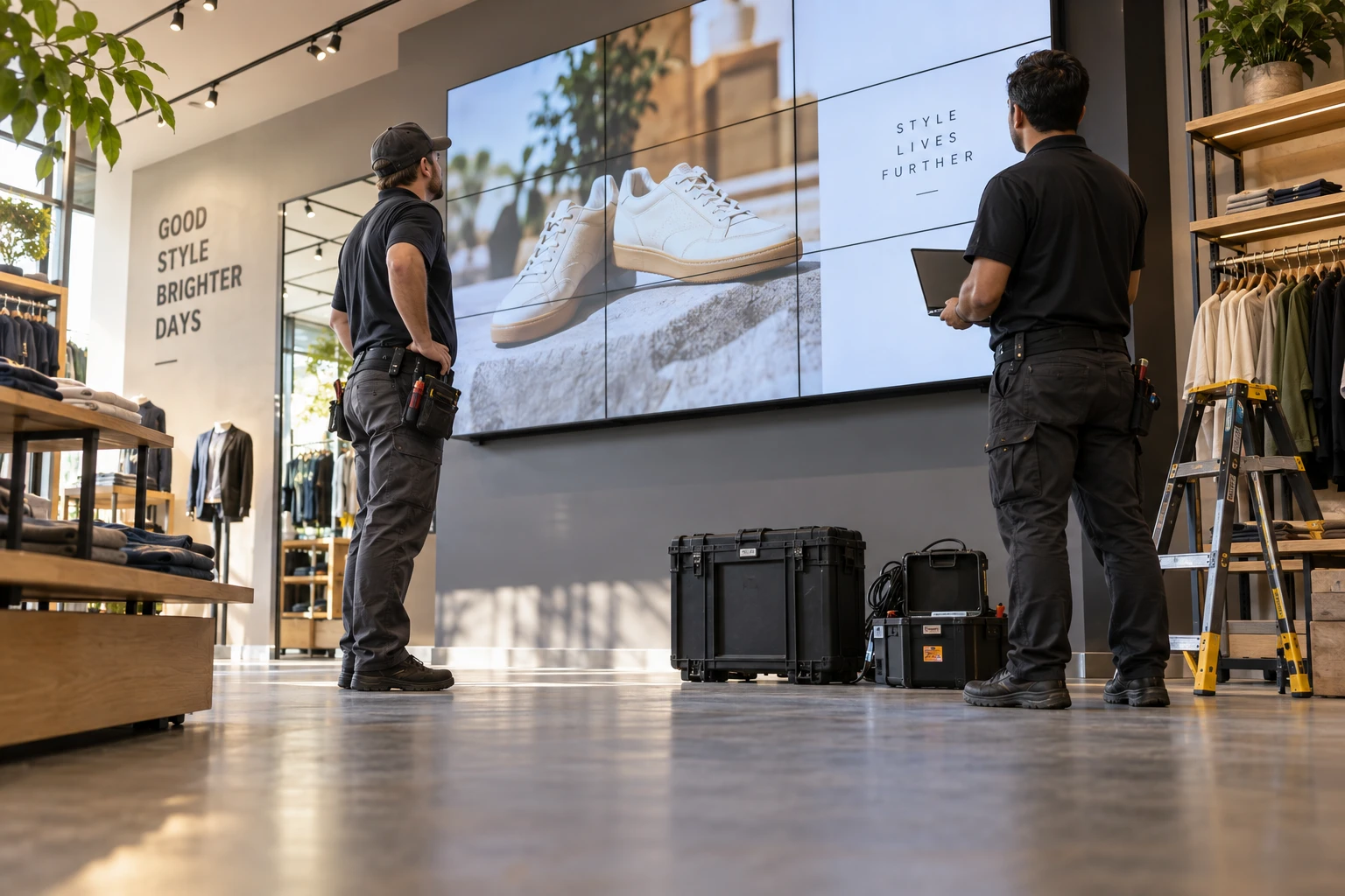 Installers completing a one-time retail signage project.