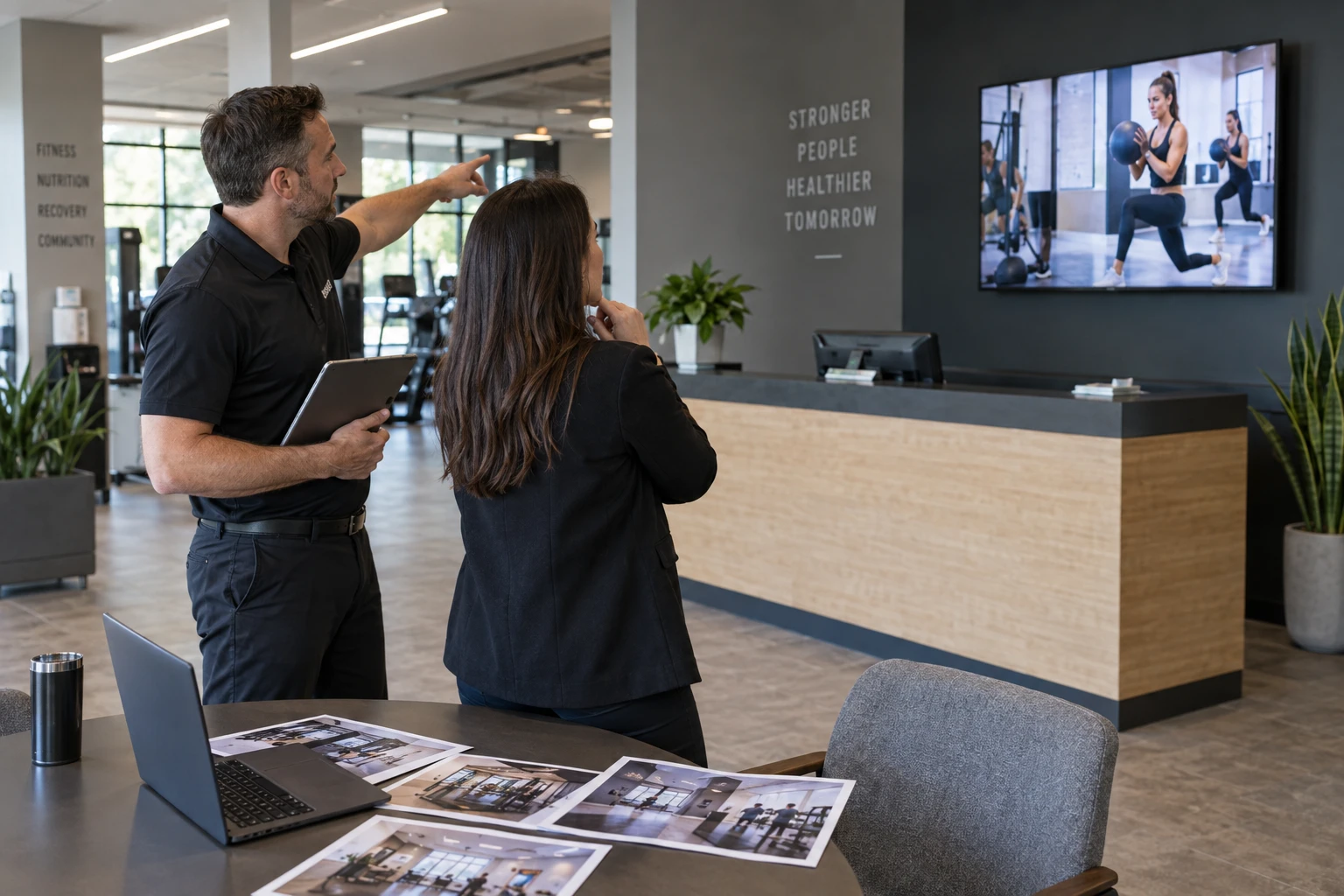 Provider and fitness-business coordinator discussing display expansion.