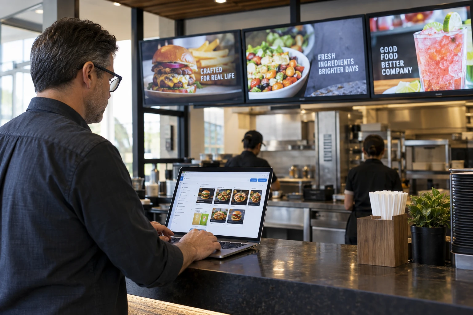 Provider managing customer screens through signage platform.