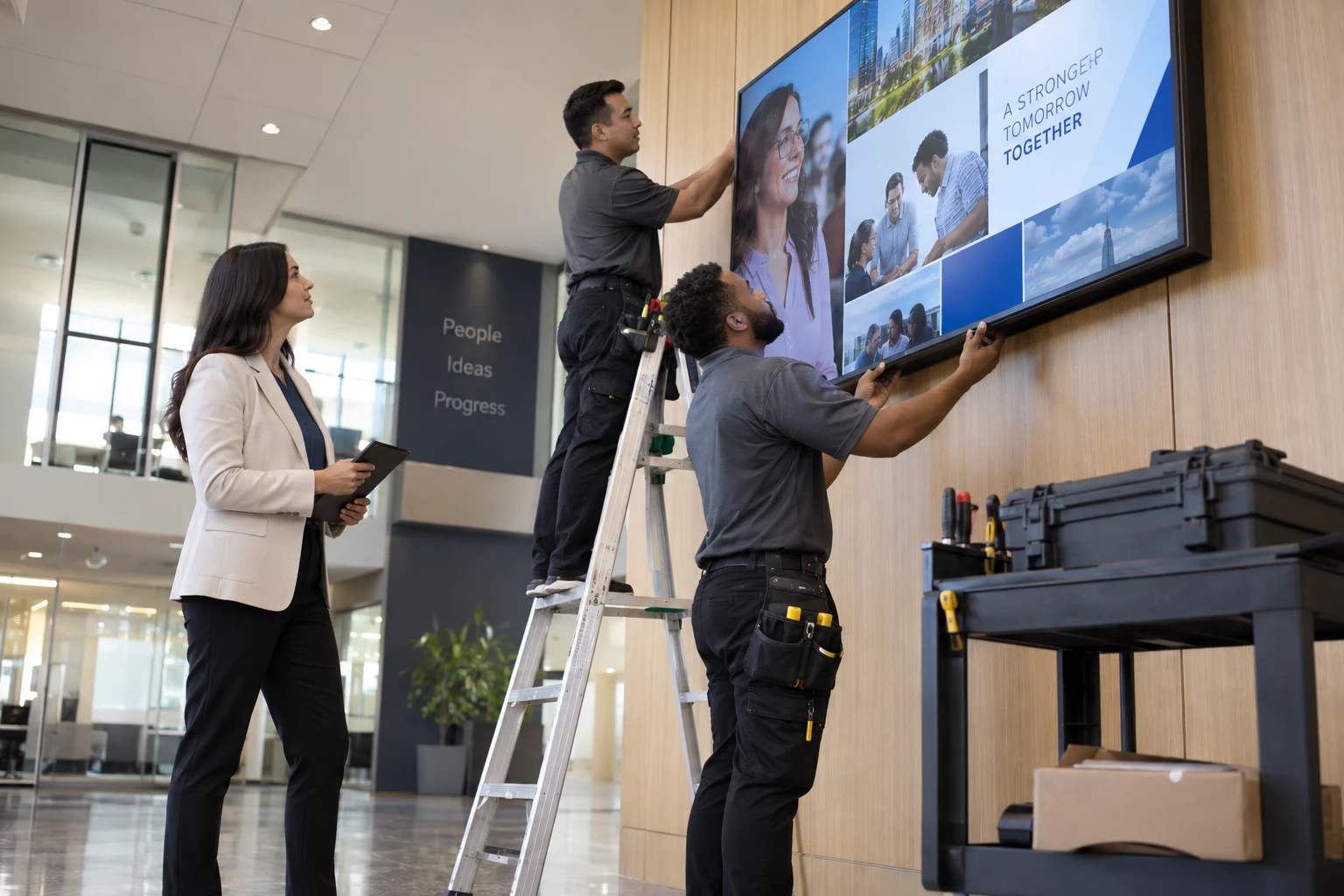 Commercial digital signage project with hardware and installation.