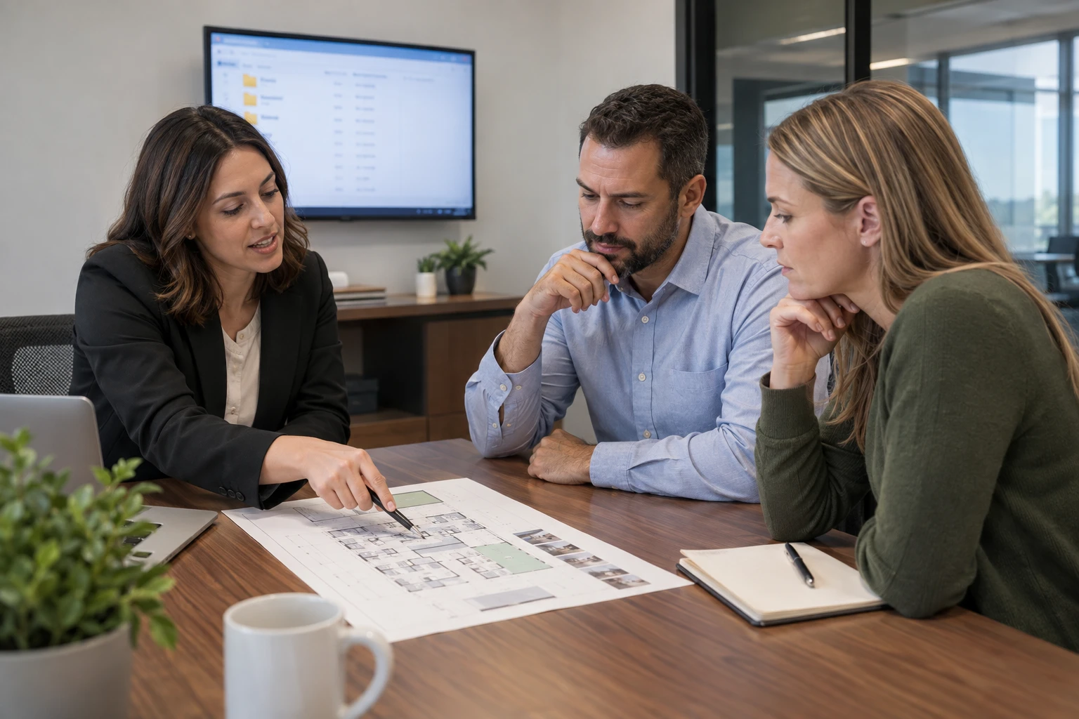Service provider discussing location and user requirements with a client