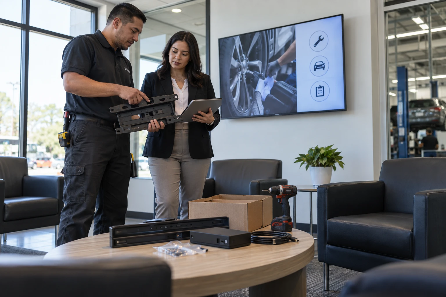 Digital signage hardware and professional installation.