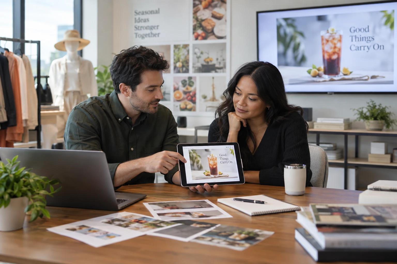 Provider and customer coordinator reviewing signage artwork before scheduling.