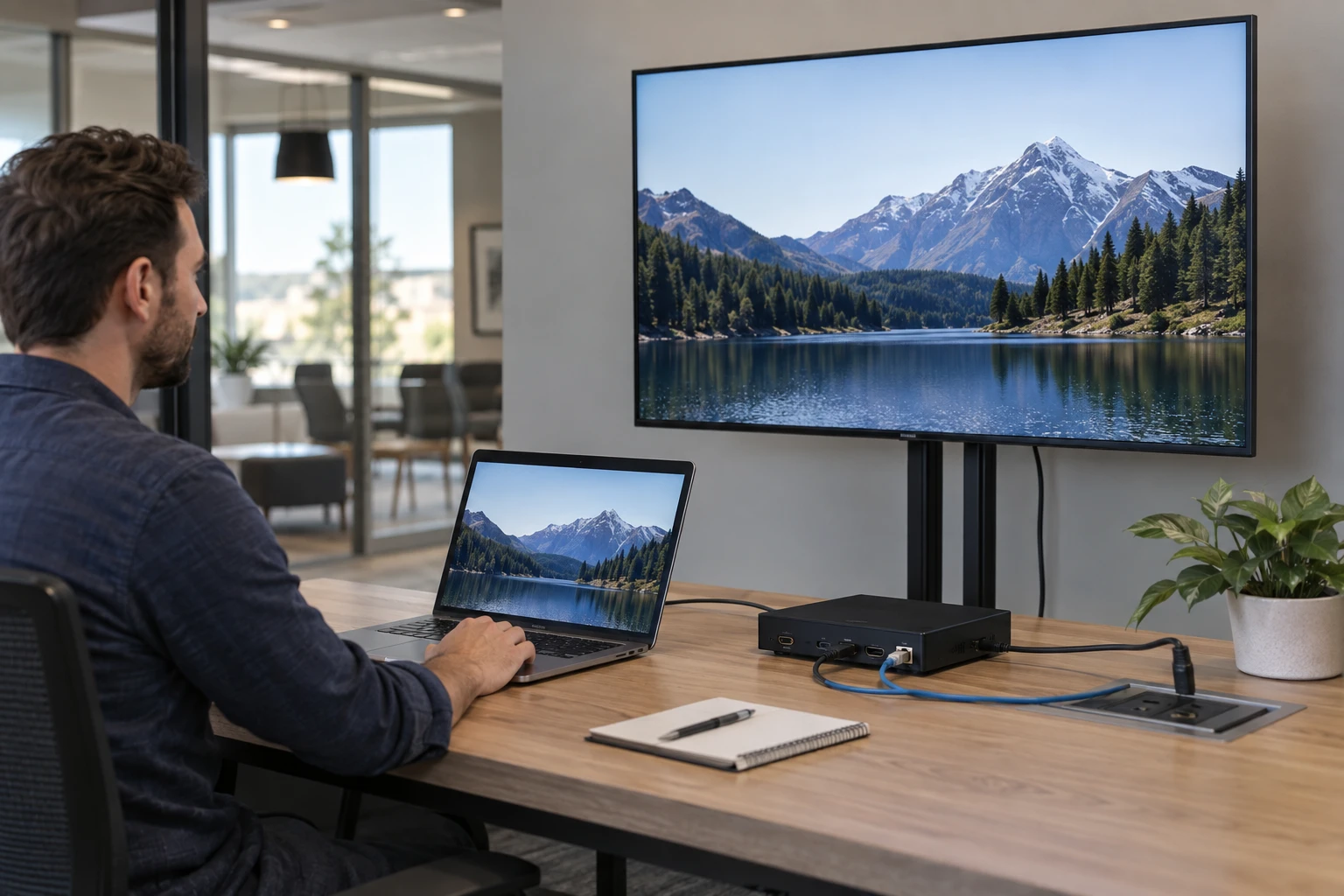 Media player connected to a commercial display at a test station