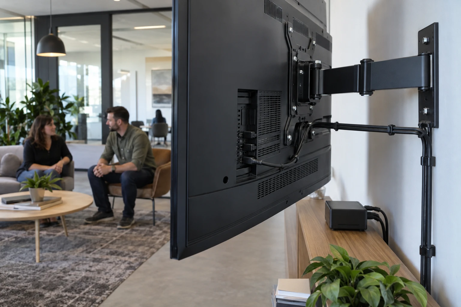 Ventilated player enclosure mounted with clear space for cables and airflow