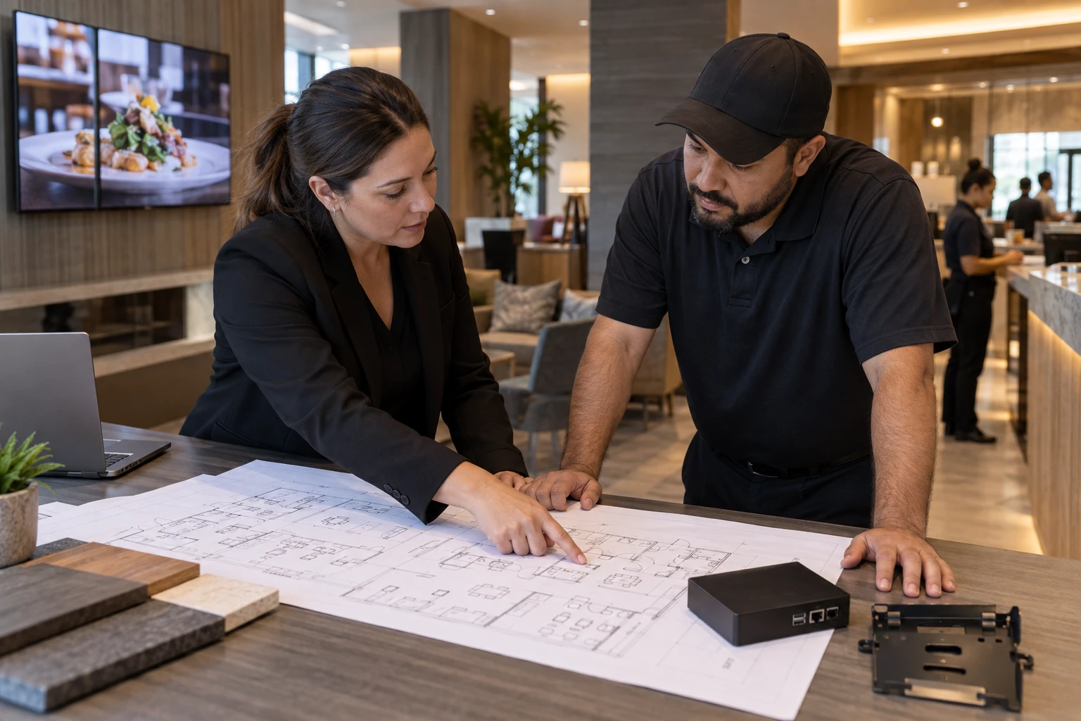 AV colleagues planning equipment and installation scope.