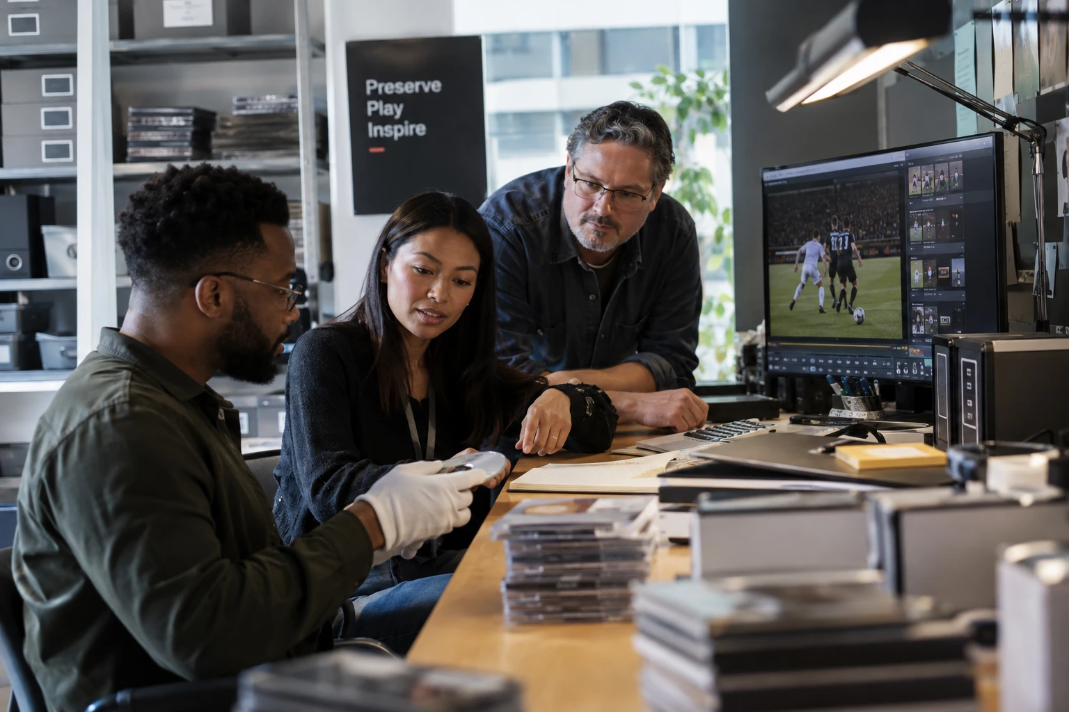 Support colleagues reviewing a customer signage issue.